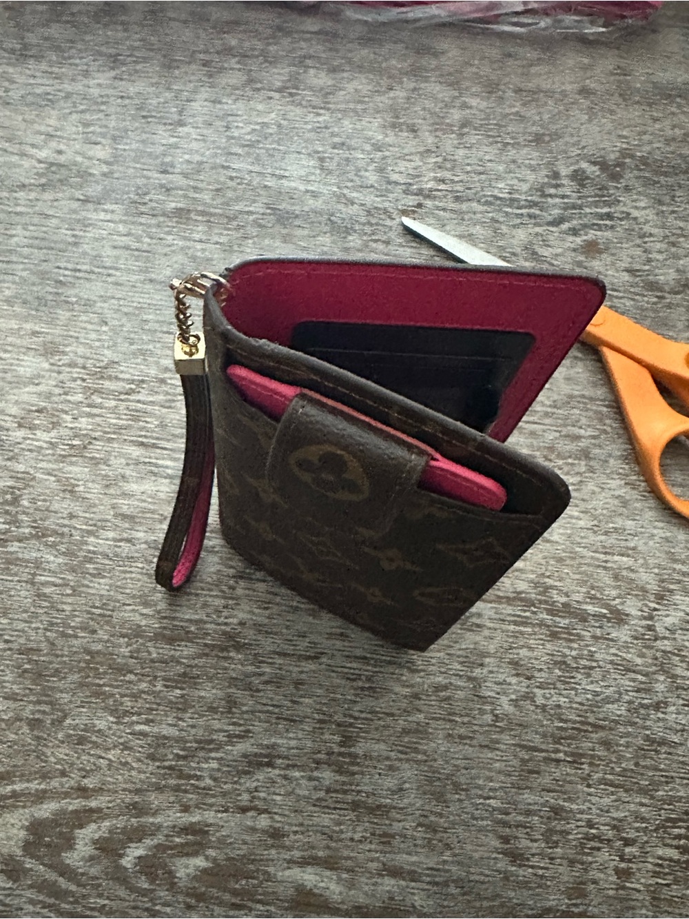 Monogram Wristlet Clutch/Phone Case in Brown with Pink Trim - Picture 15 of 16